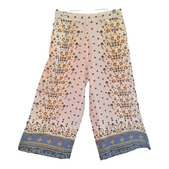 Joie 100% Linen Floral Wide Leg Pant Large Lagenlook Boho Hippie Coastal Pull On - Picture 16 of 16